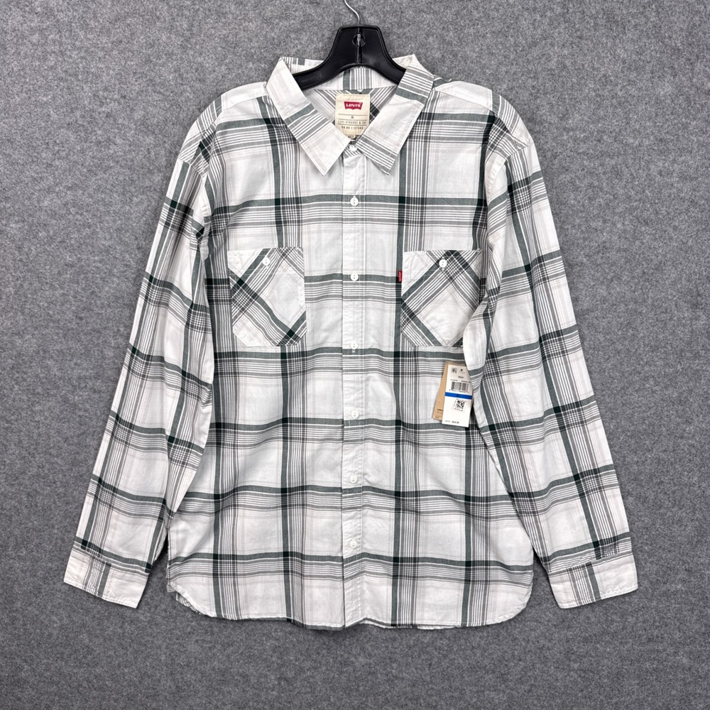 Levi's Men's Rosa Plaid Button Down Shirt XL Marshmallow White Grey Cotton Blend